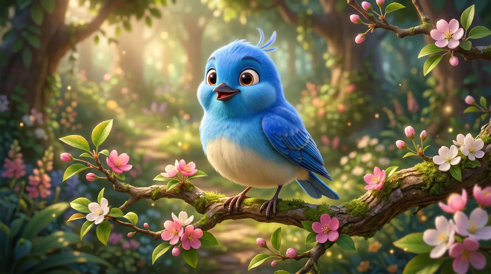 Pássaro azul em estilo 3D Pixar.