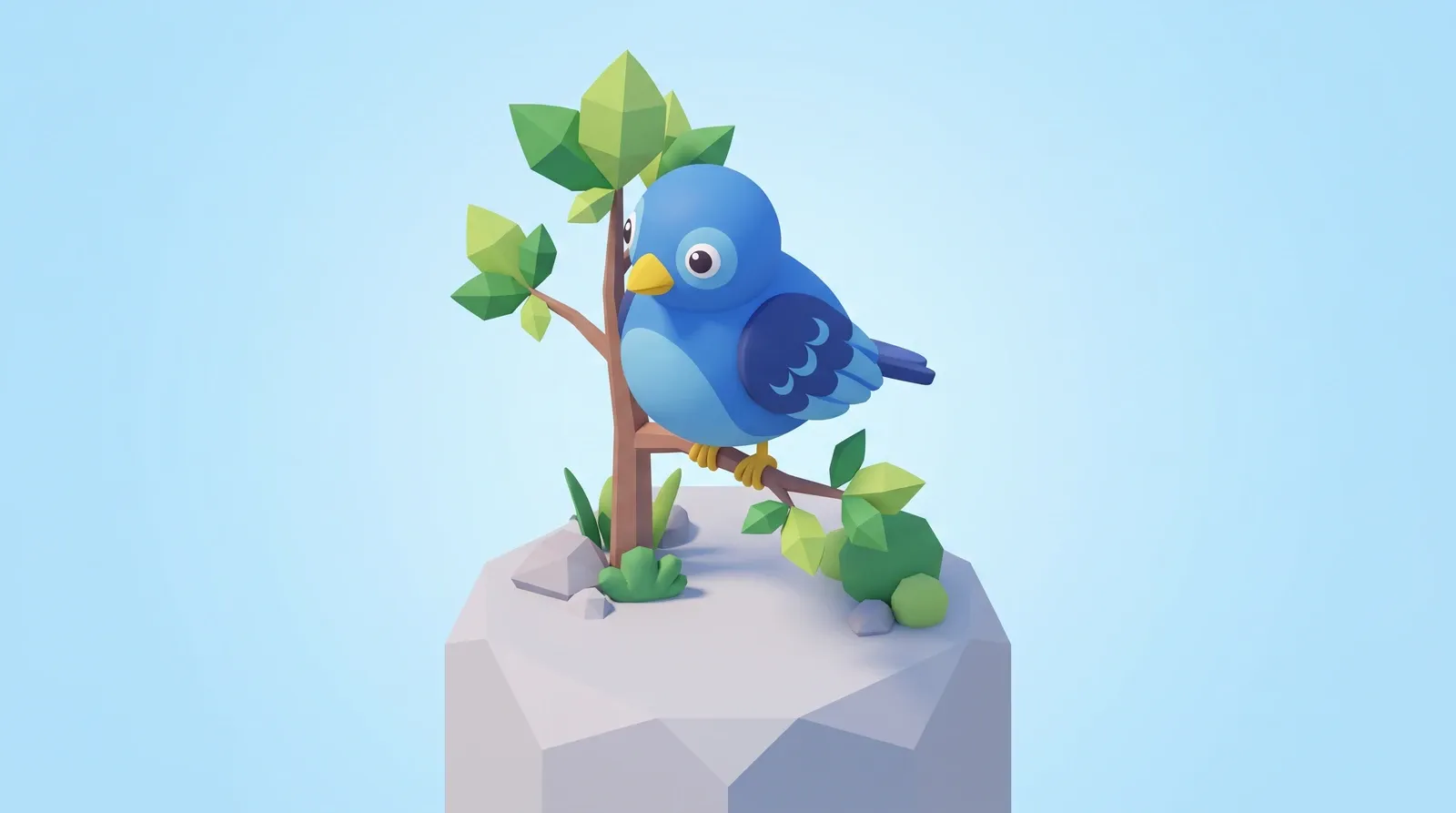 Pássaro azul em estilo isométrico 3D.