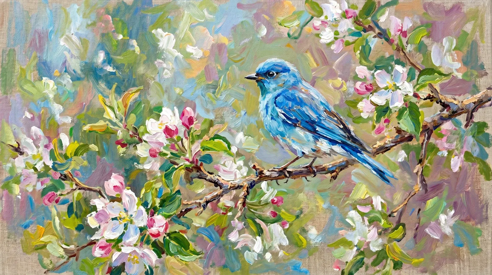 Pássaro azul em pintura impressionista.
