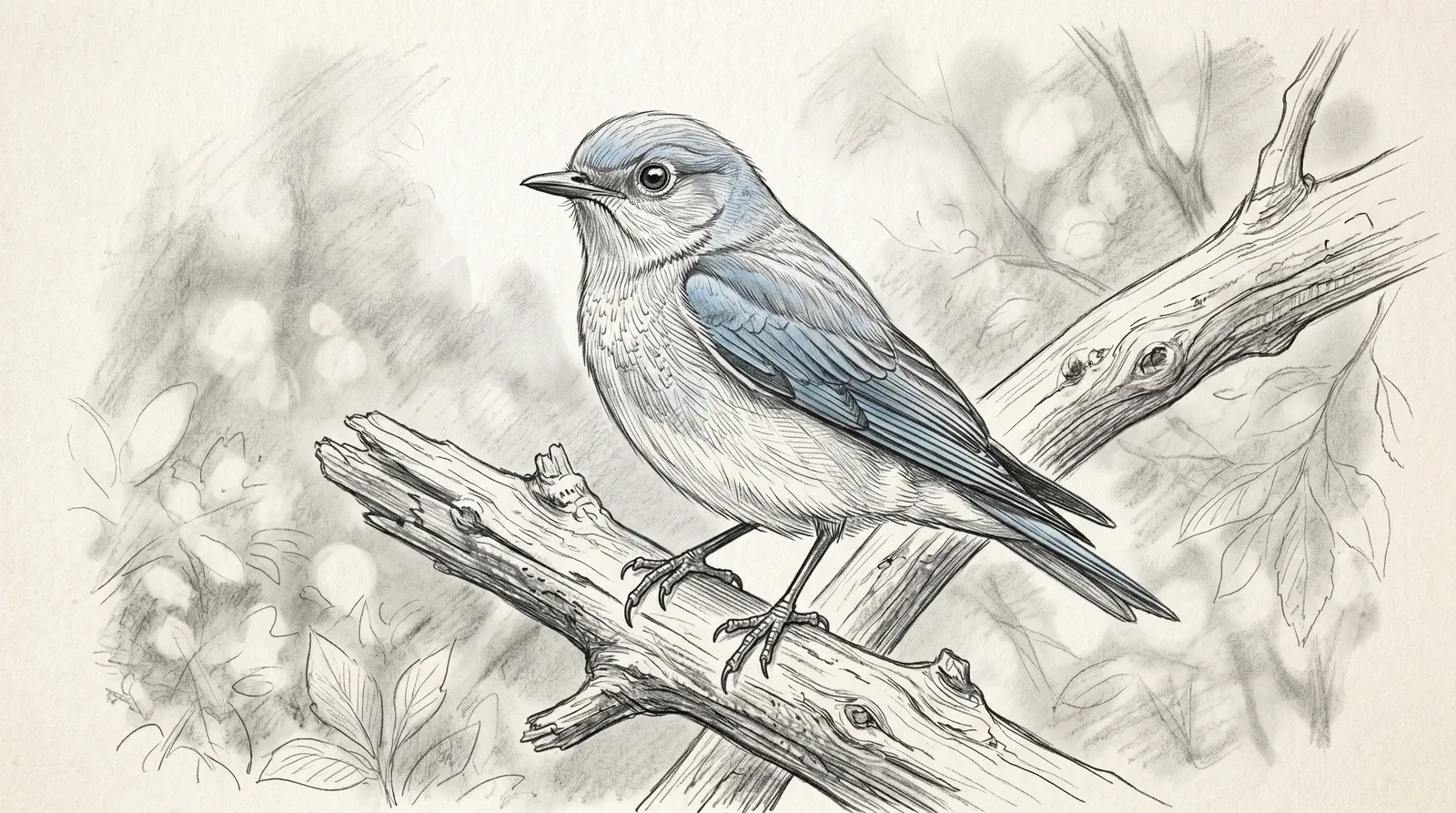 Pássaro azul em desenho a lápis.