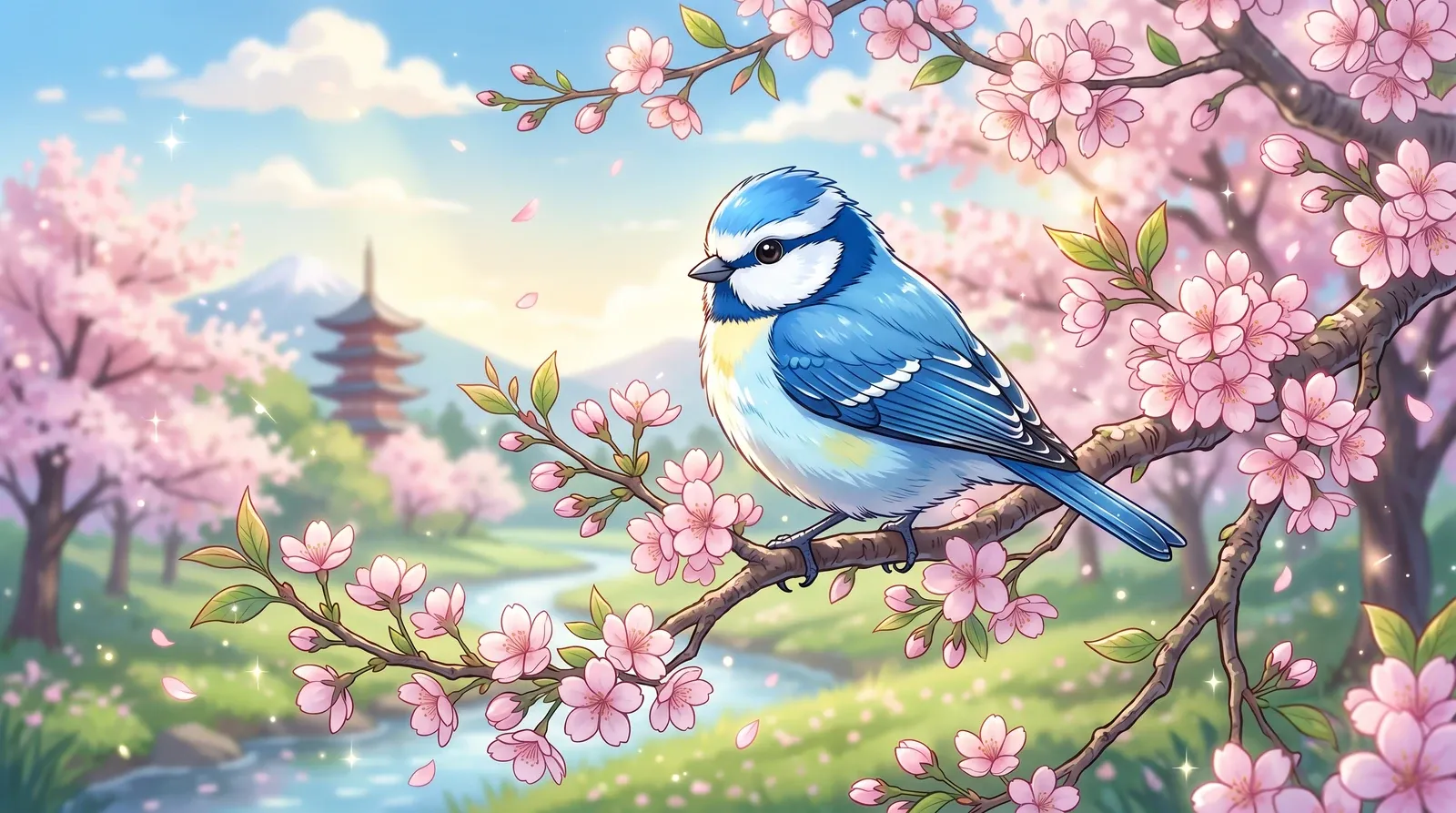 Pássaro azul em estilo anime.