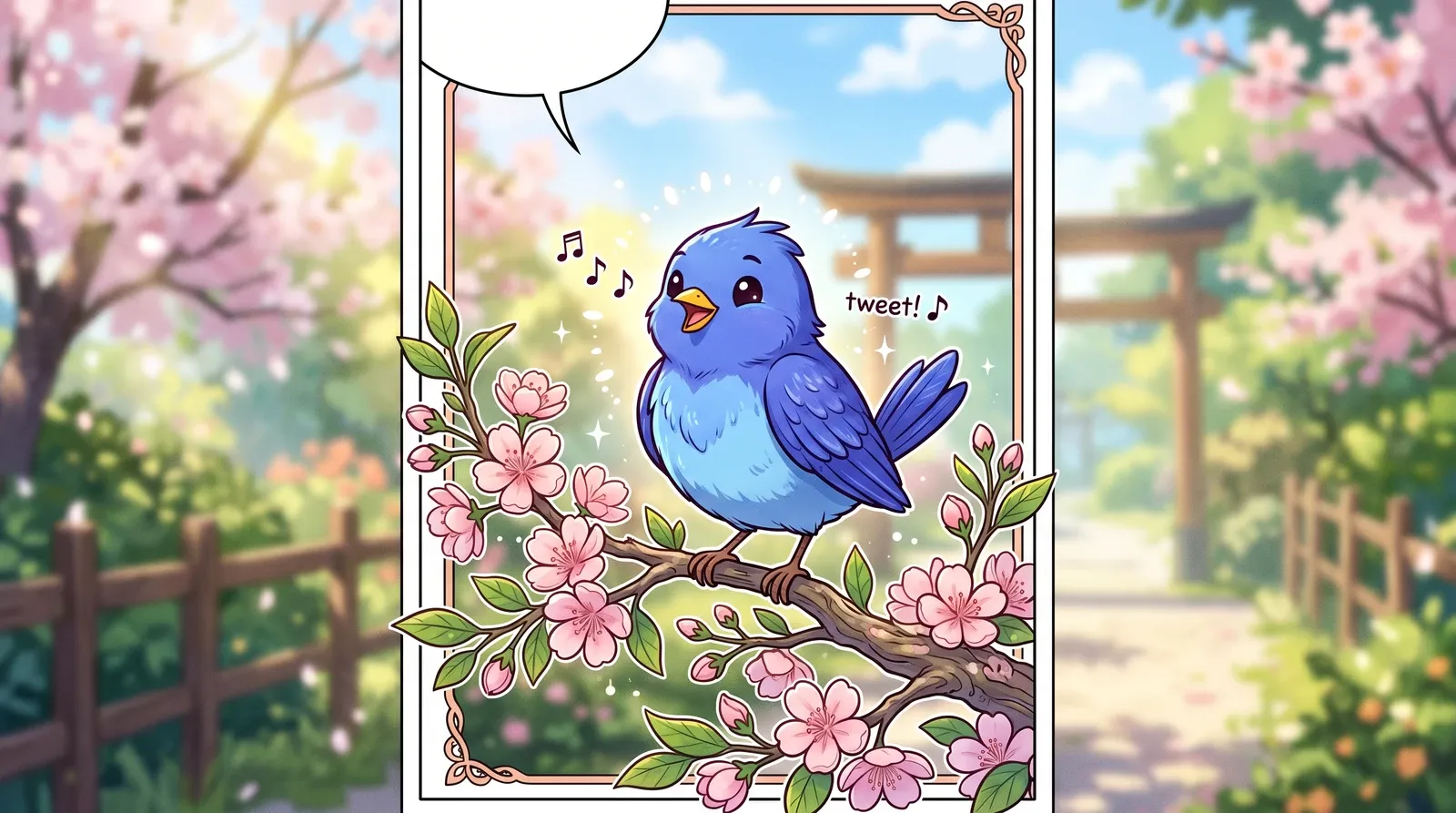 Pássaro azul em estilo webtoon.