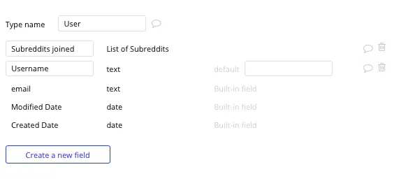 Criar site de comunidades como o Reddit Tipos de Dados e Campos