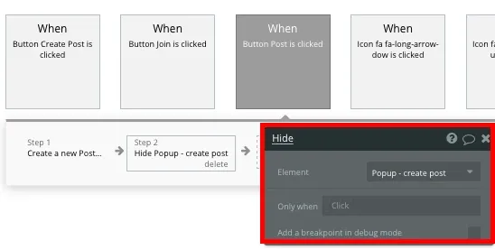 Bubble No Code Reddit Clone Hide Popup Workflow