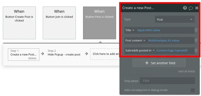Bubble No Code Reddit Clone Create Post Workflow