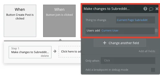 Bubble No Code Reddit Clone Join Workflow Step