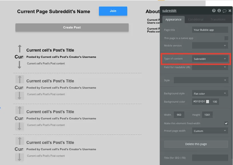 Criar site de comunidades como o Reddit Page Type