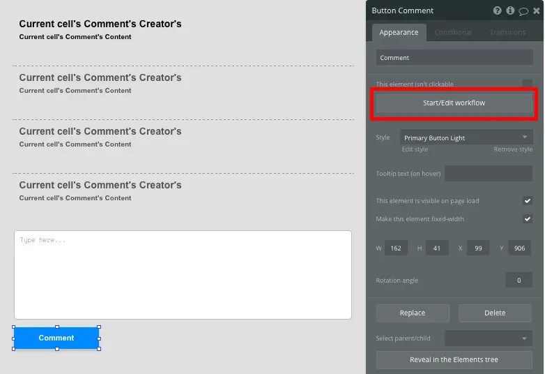 Bubble No Code Reddit Clone Button Comment