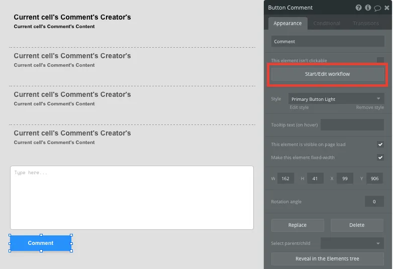 Bubble No Code Reddit Clone Button Comment