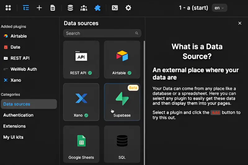 Backends compatíveis com o WeWeb