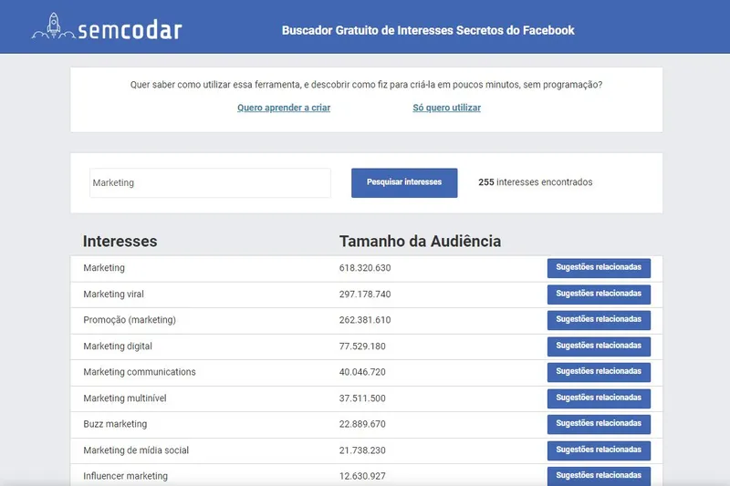 Buscador Gratuito de Interesses Secretos do Facebook – Como usar