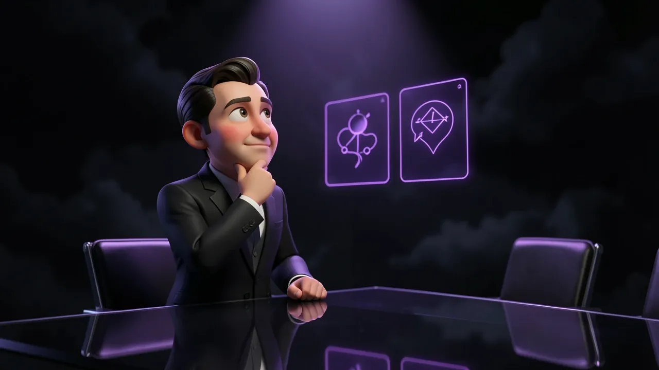 Empresário analisando opções de IA enquanto novos modelos chegam ao mercado, em cenário Pixar dramatizado com iluminação de escritório