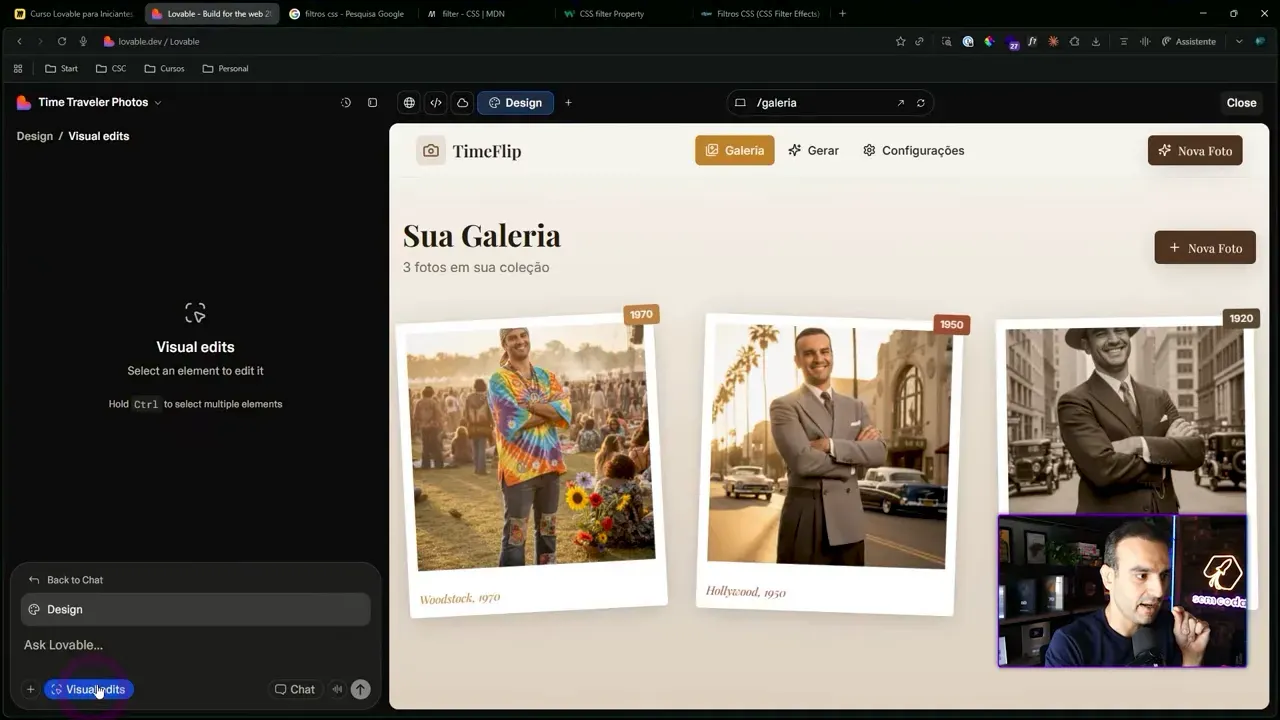 Interface de visual edits ativa no Lovable