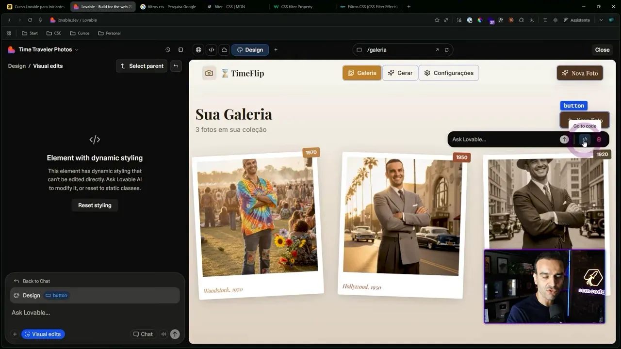 Aviso de estilo dinâmico ao tentar ajustar interface