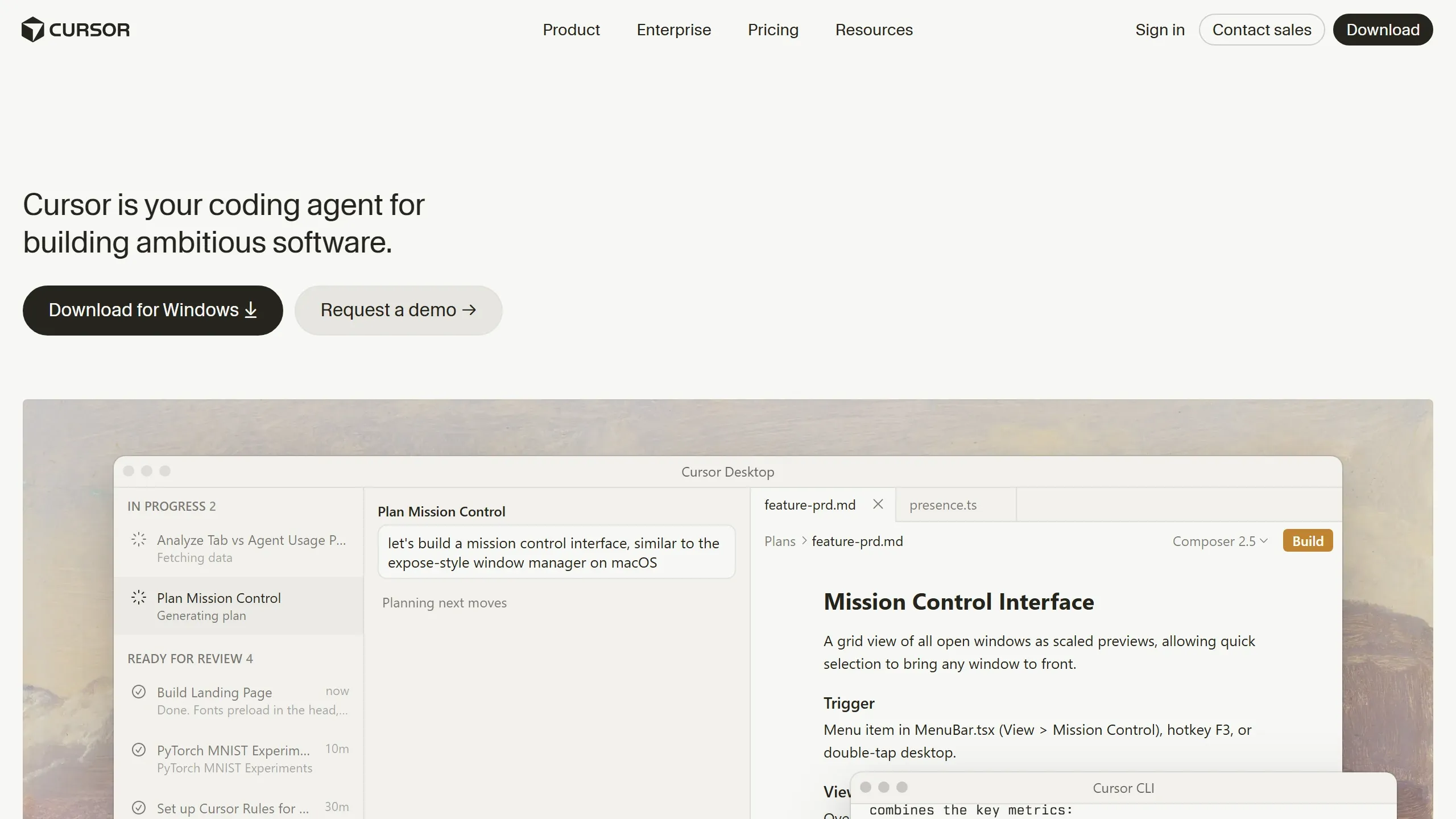 Print da home do Cursor mostrando o ambiente de criação de apps com IA