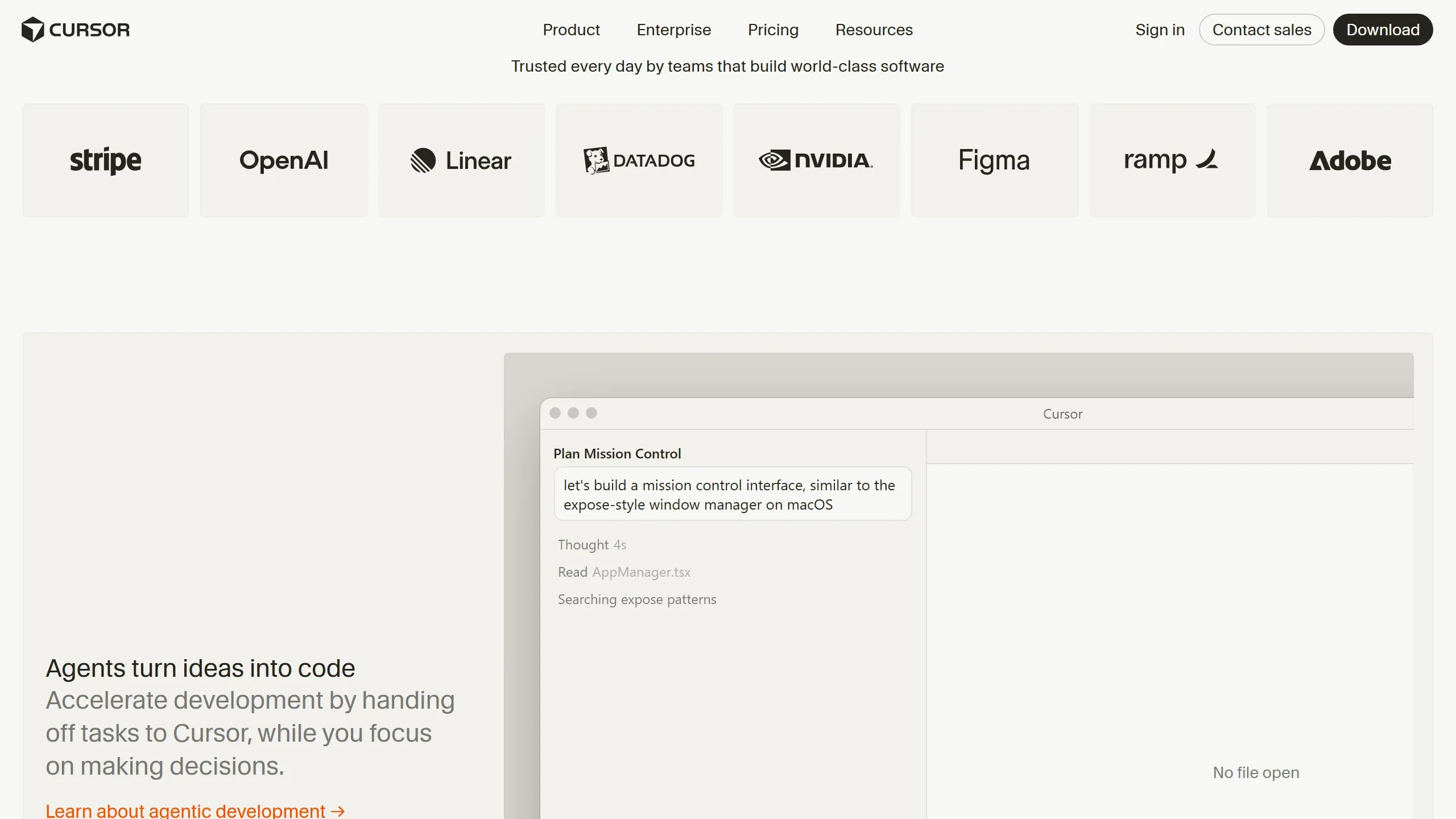 Print da home do Cursor mostrando interface centrada em IA