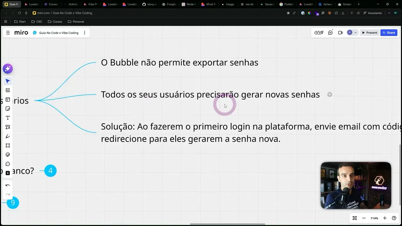 Slide sobre limitações de exportação de senhas do Bubble