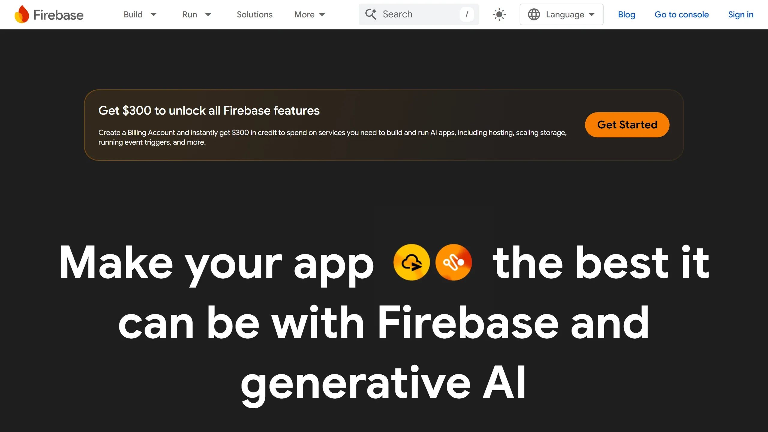Home do Firebase mostrando os produtos e a integração com o ecossistema Google