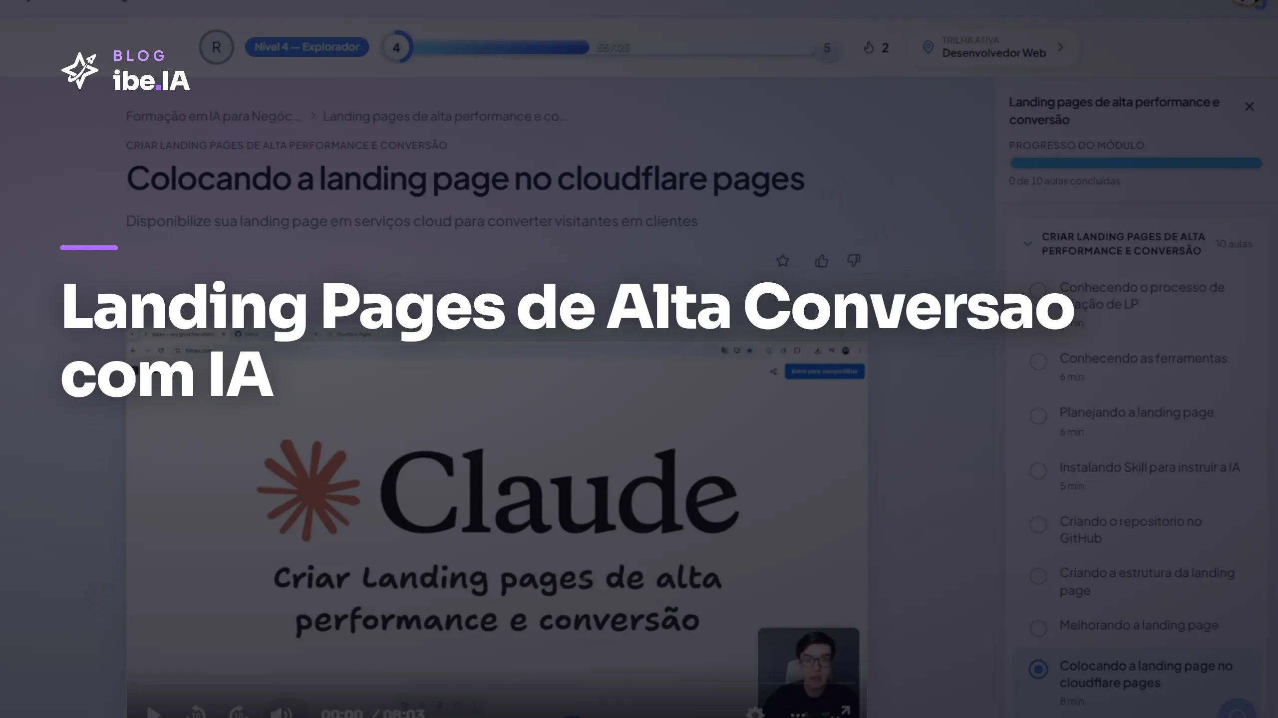 Etapa de publicação no Cloudflare Pages do módulo Landing Pages de Alta Conversão com IA na Formação em IA para Negócios do ibe.IA.