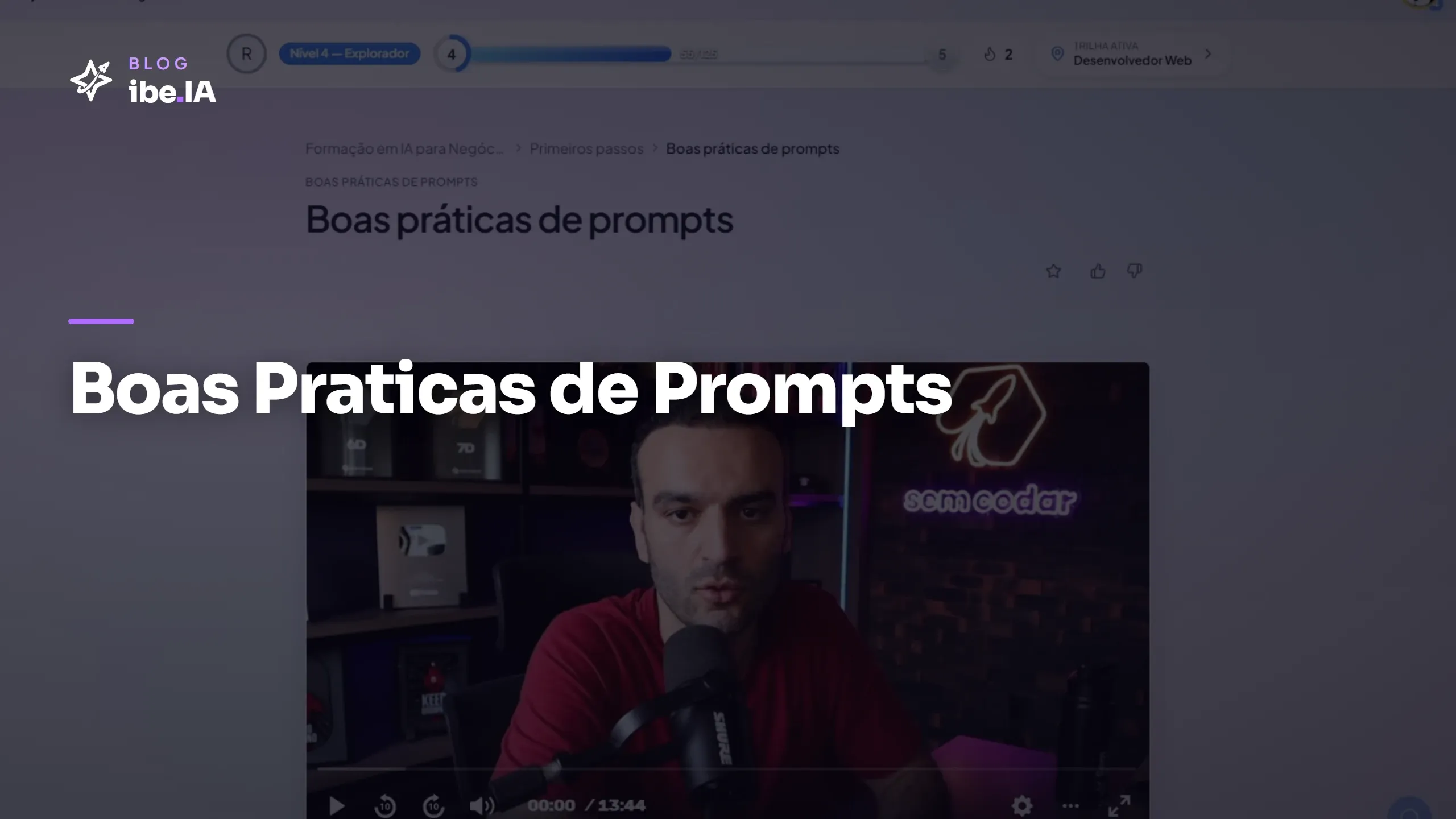 Capa do módulo Boas Práticas de Prompts na plataforma do ibe.IA com a lista de tarefas práticas do módulo.
