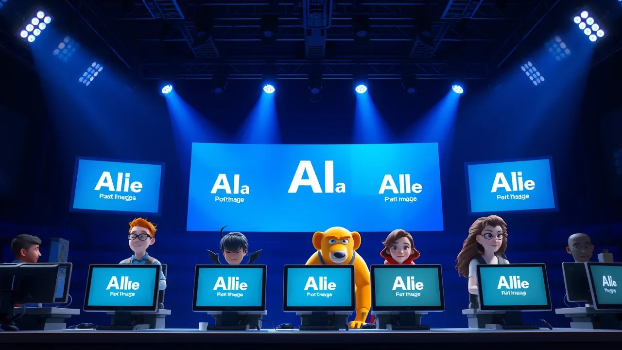 Oito modelos de IA sendo avaliados numa arena de competição de copywriting