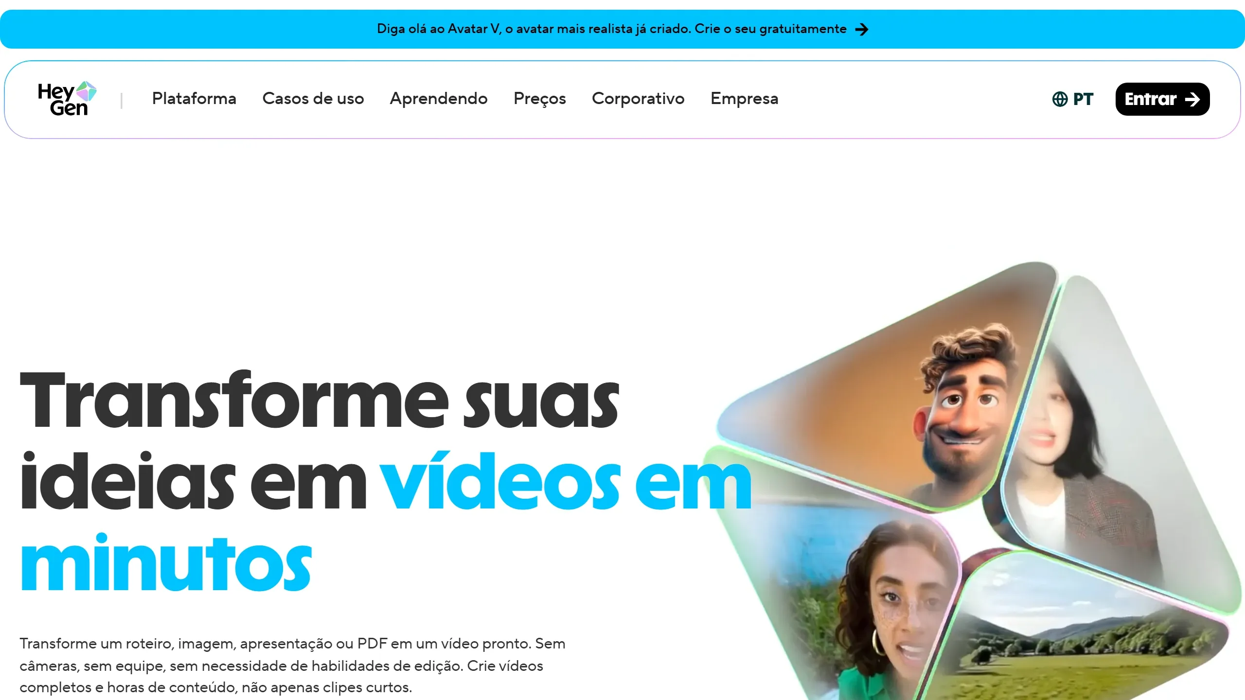 Personagem 3D Pixar sorridente gravando vídeo de marketing em estúdio elegante com iluminação azul e hologramas de analytics