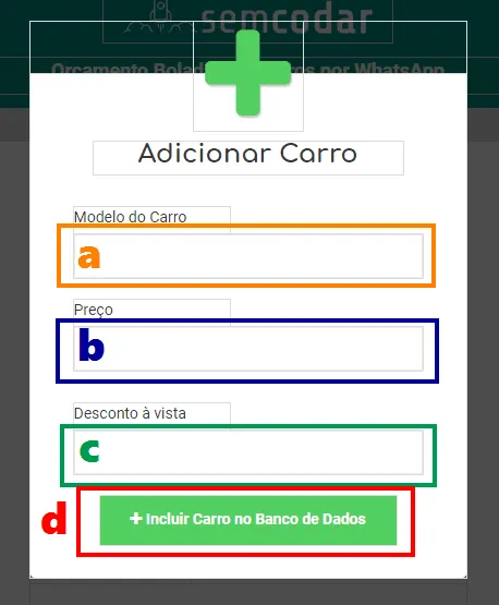 Popup Adicionar Carro no Banco de Dados