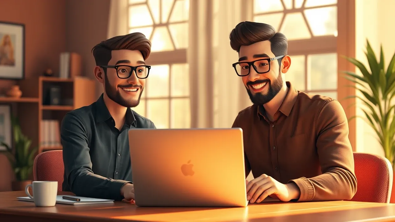 Ilustração de implementação de IA no atendimento mantendo o tom humano no estilo Pixar 3D