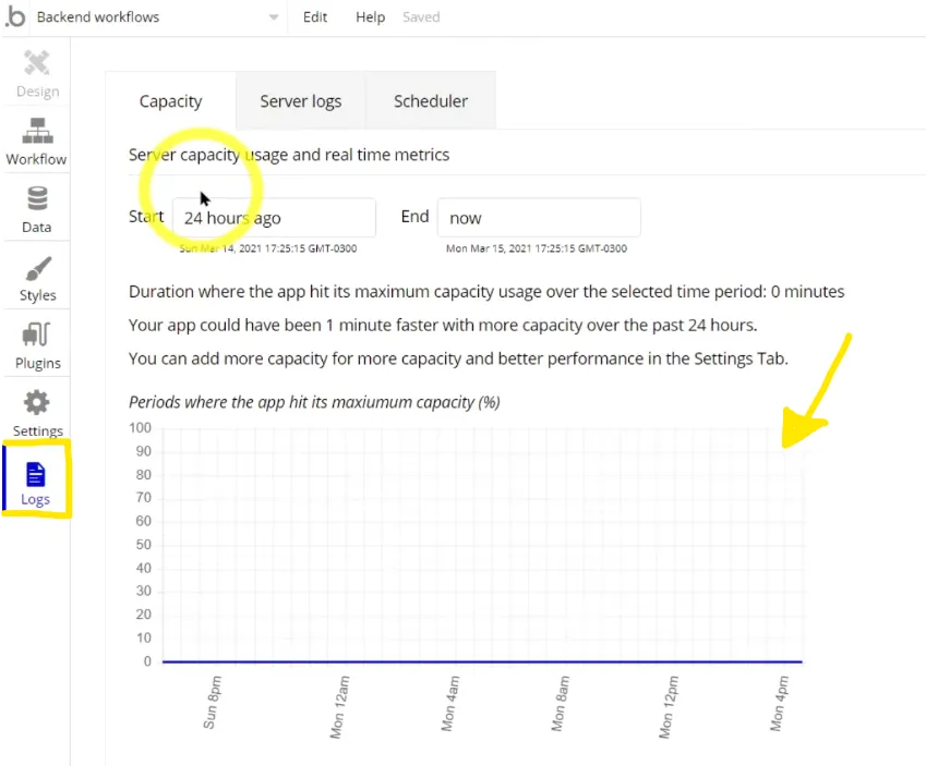 Logs de uso do seu aplicativo Bubble.