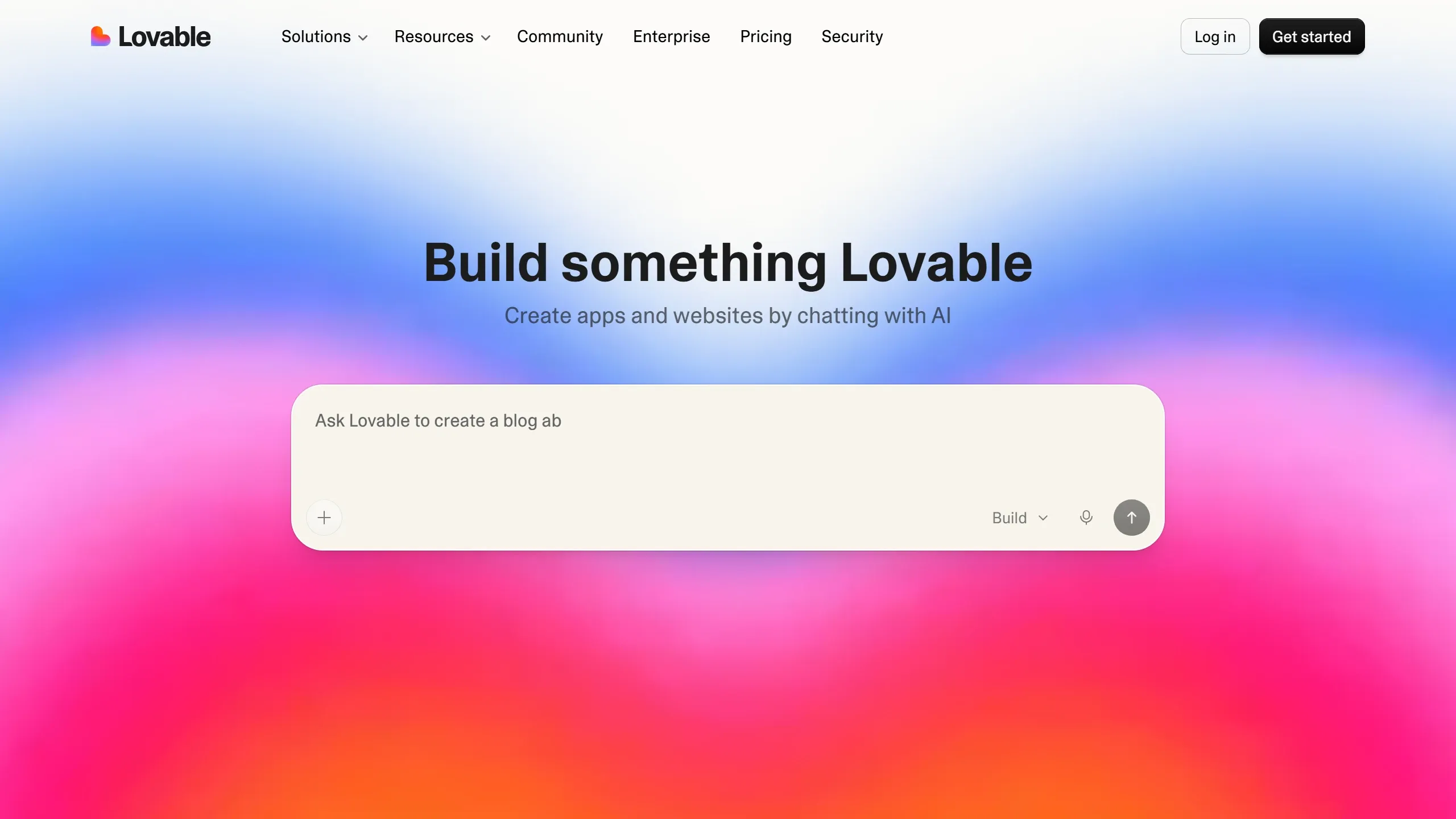 Print da tela inicial do Lovable mostrando a interface de criação de aplicações web com IA