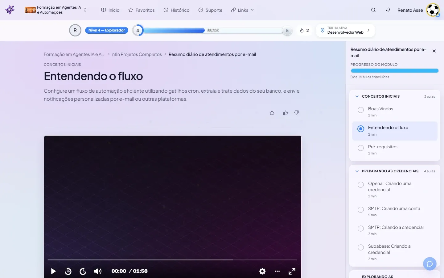 Primeira aula do módulo Resumo diário de atendimentos