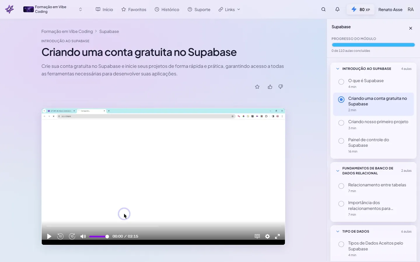 Print da primeira aula do módulo Supabase na Formação em Agentes IA do ibe.IA