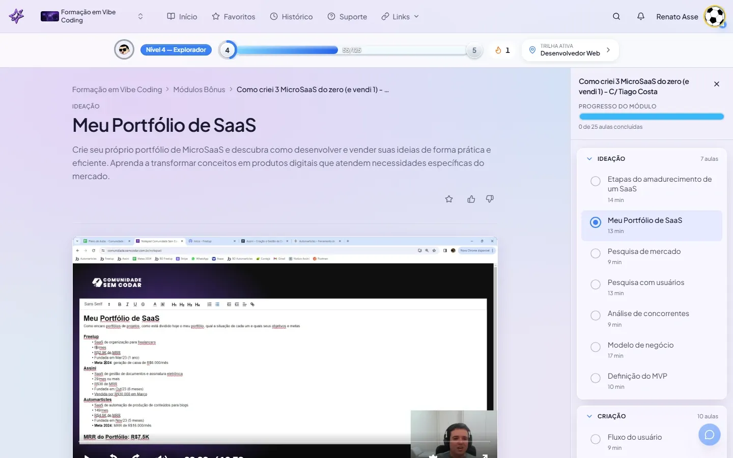 Primeira aula do módulo de MicroSaaS do Tiago Costa no ibe.IA