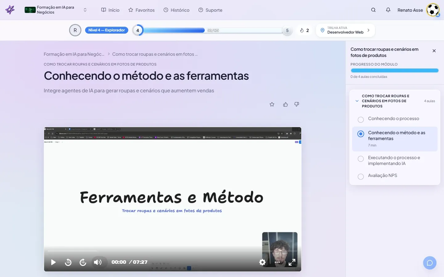 Aula de ferramentas do módulo Trocar Roupas e Cenários em Fotos de Produto na Formação em IA para Negócios do ibe.IA.