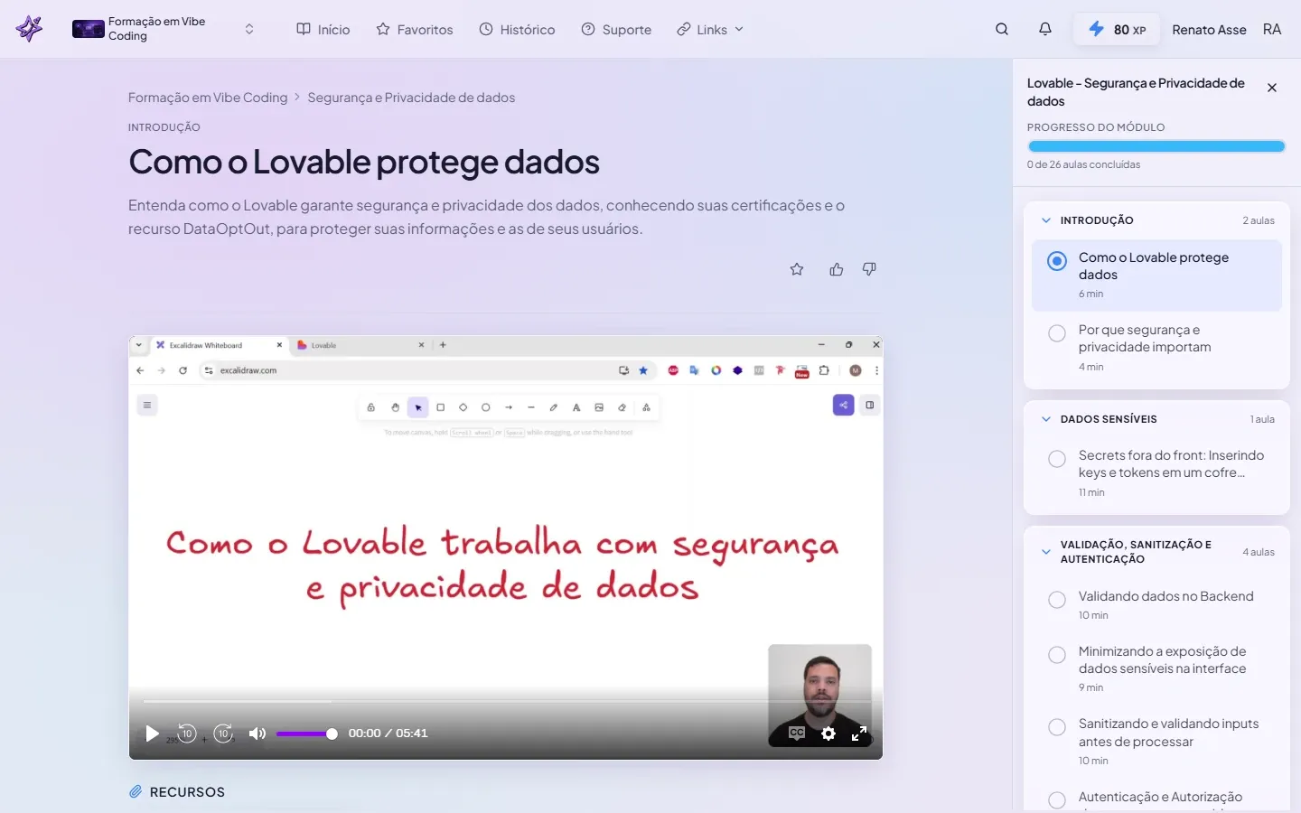 Módulo Segurança e Privacidade de Dados no Lovable na plataforma ibe.IA