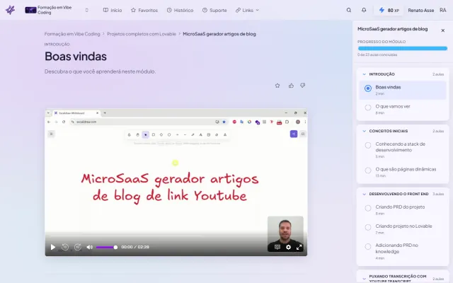 MicroSaaS Gerador de Artigos no Lovable: o módulo passo a passo na Formação em Vibe Coding