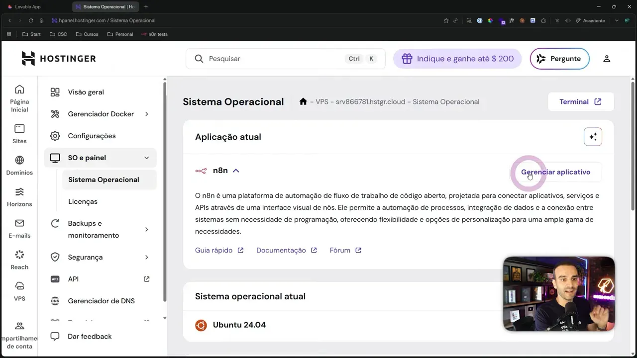 Painel Hostinger Sistema Operacional
