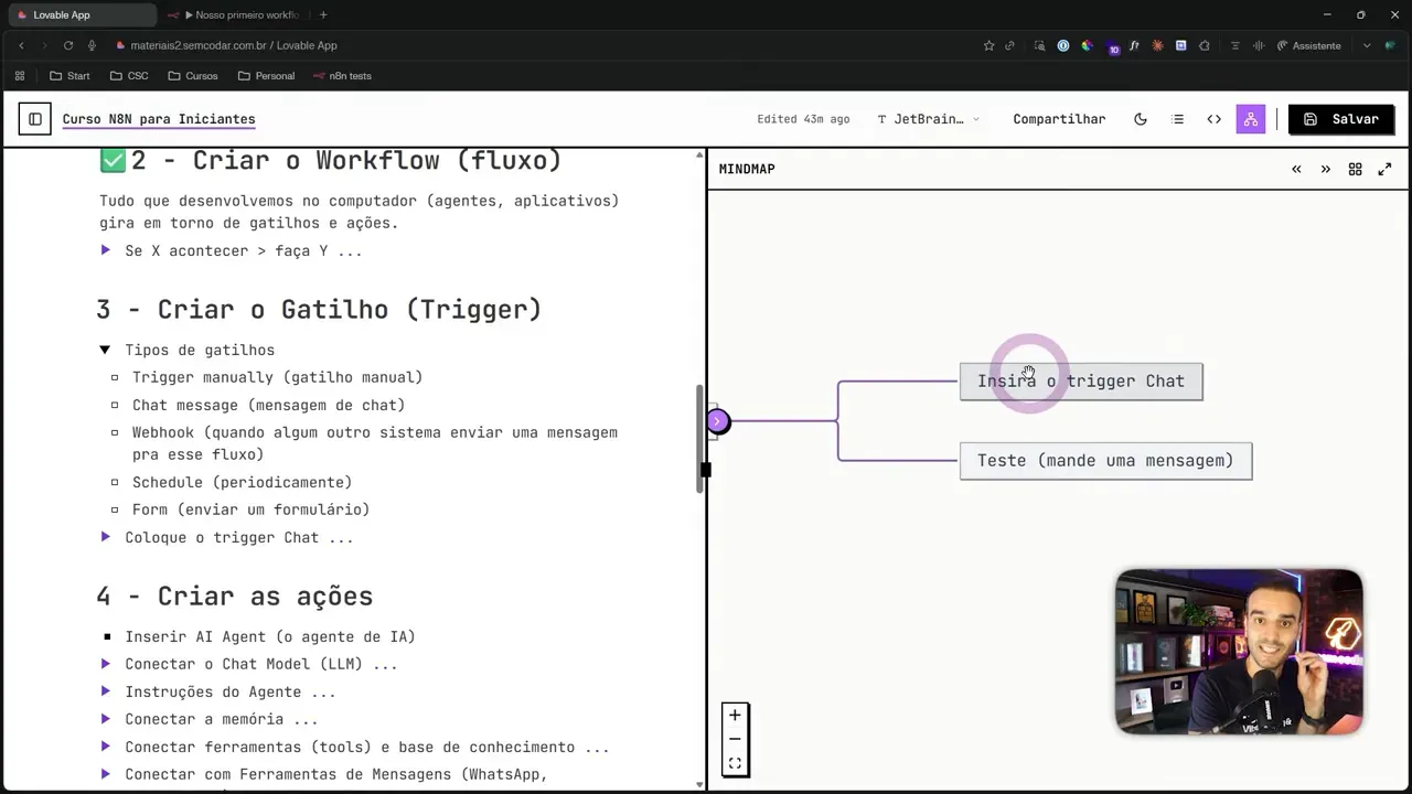 Editor n8n com trigger Chat