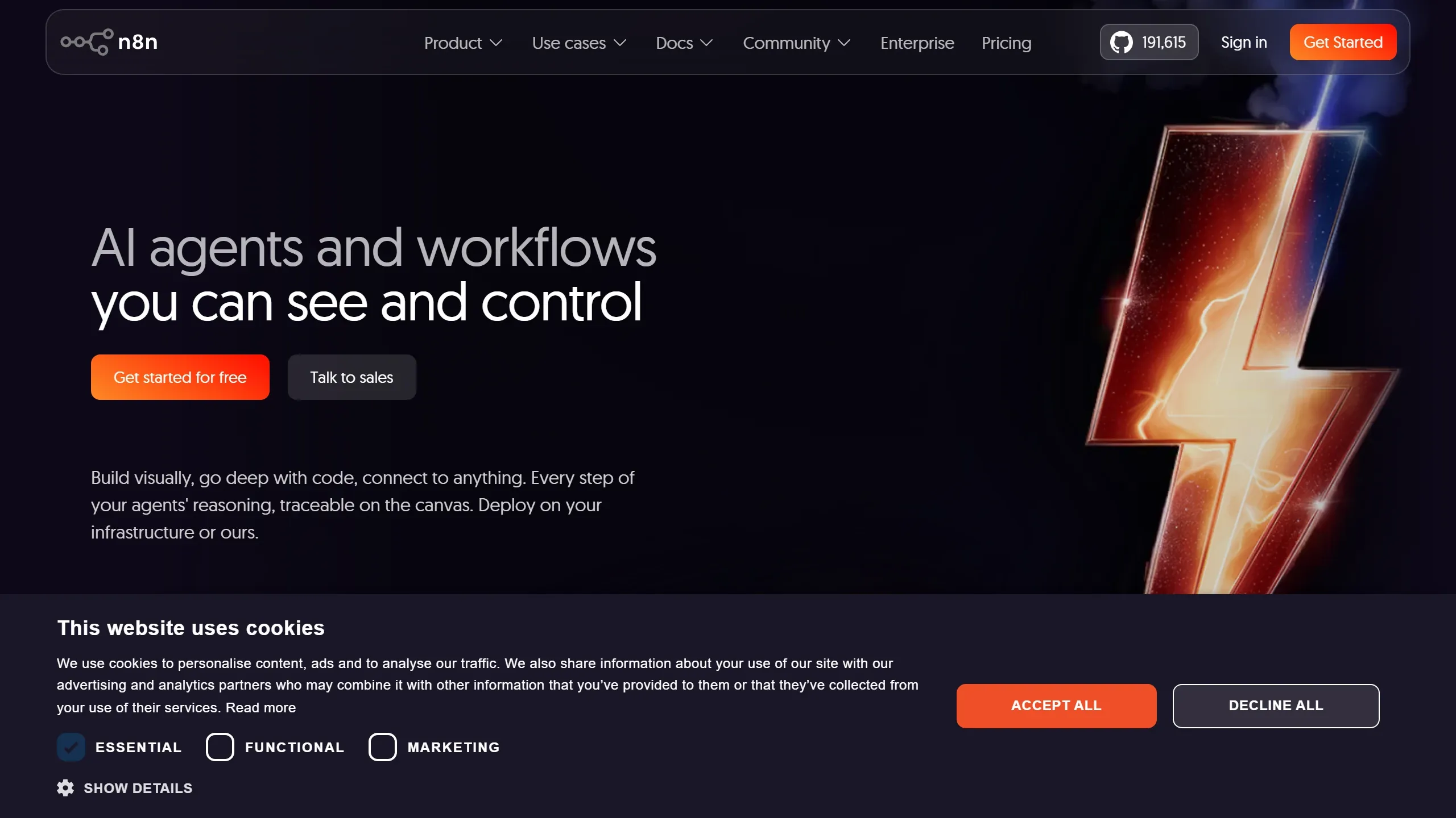 Print da home do n8n mostrando interface de workflow automation