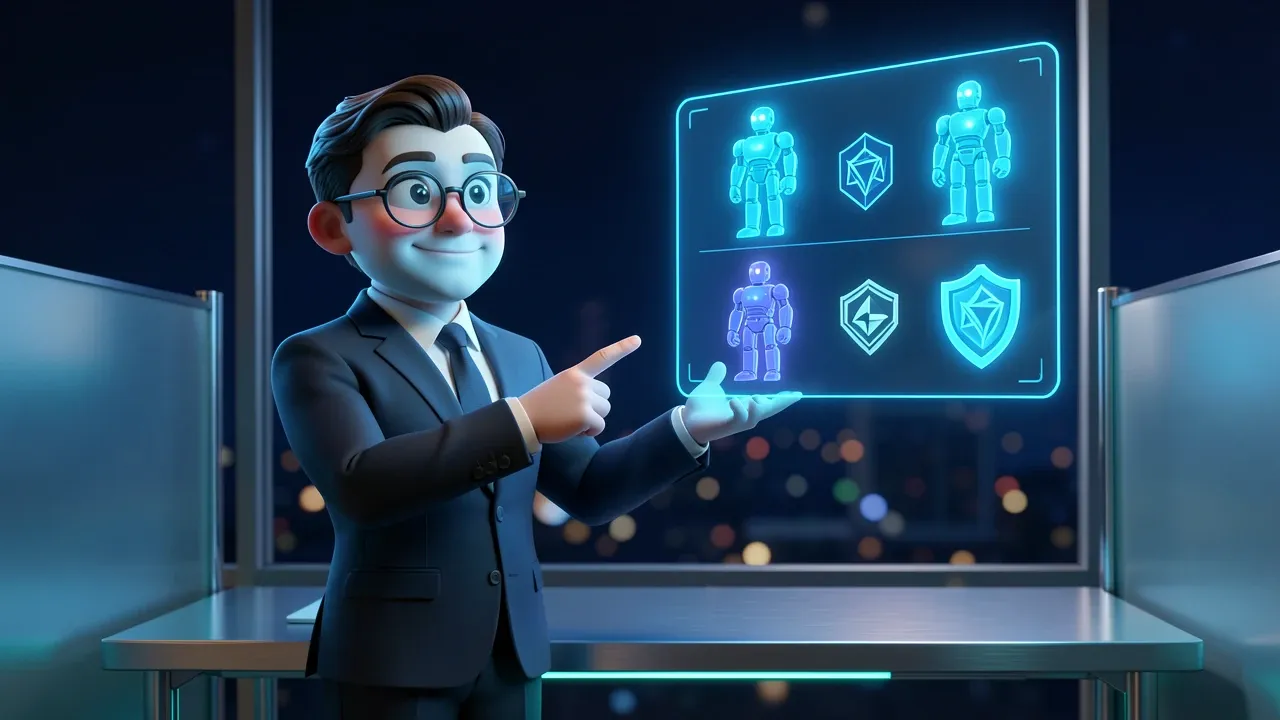Empreendedor analisando quais ferramentas de IA usar no negócio, estilo Pixar 3D