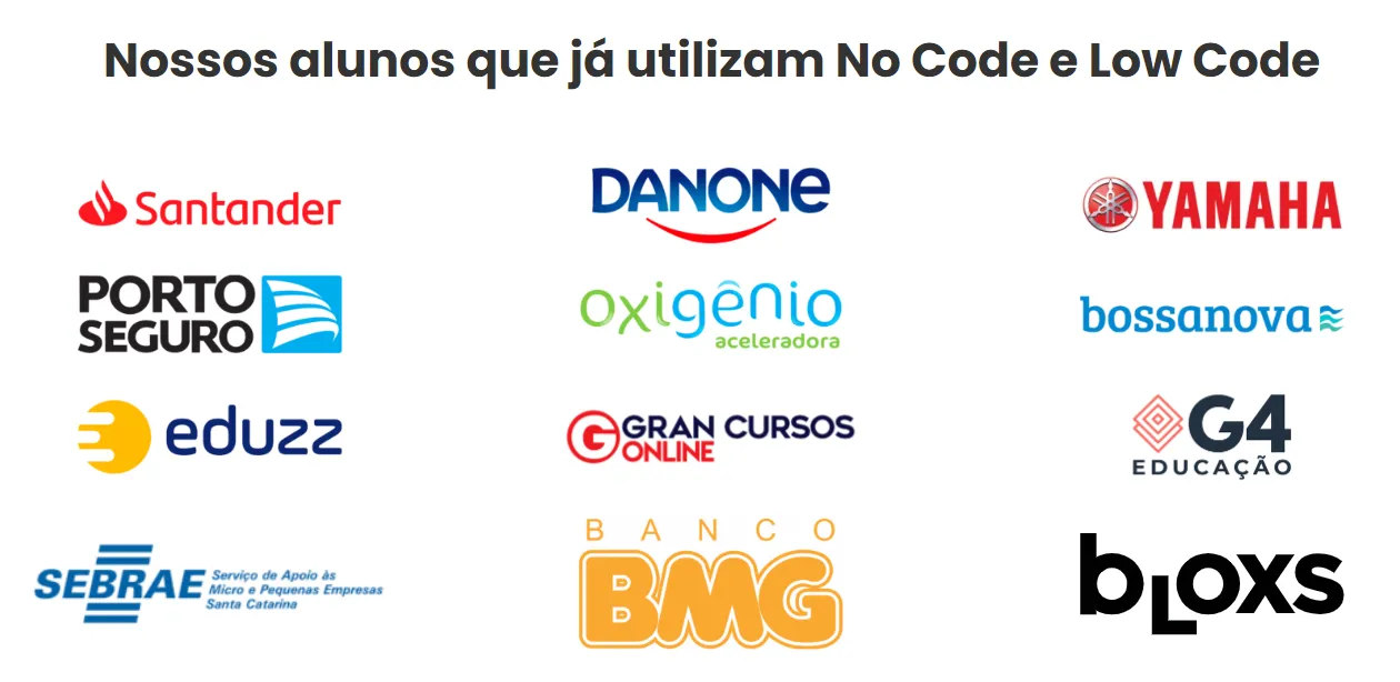 Nossos alunos que já utilizam No Code e Low Code.