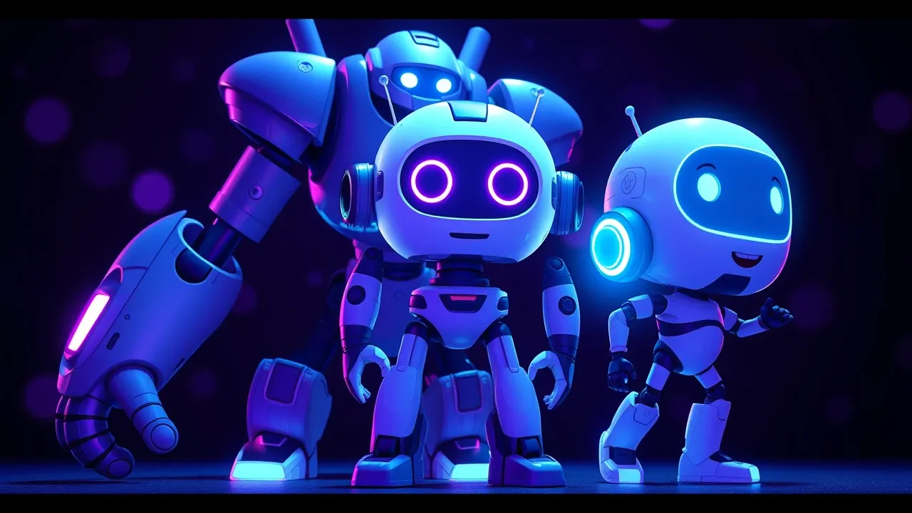 Três personagens cartoon estilo Pixar 3D representando os modelos Sol, Terra e Luna em tamanhos proporcionais, fundo violeta dramático com iluminação cinematográfica