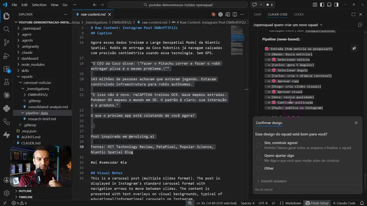 Pipeline de agentes e confirmação de design