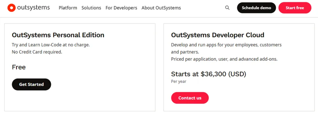 Quanto custa e quais planos: OutSystems.
