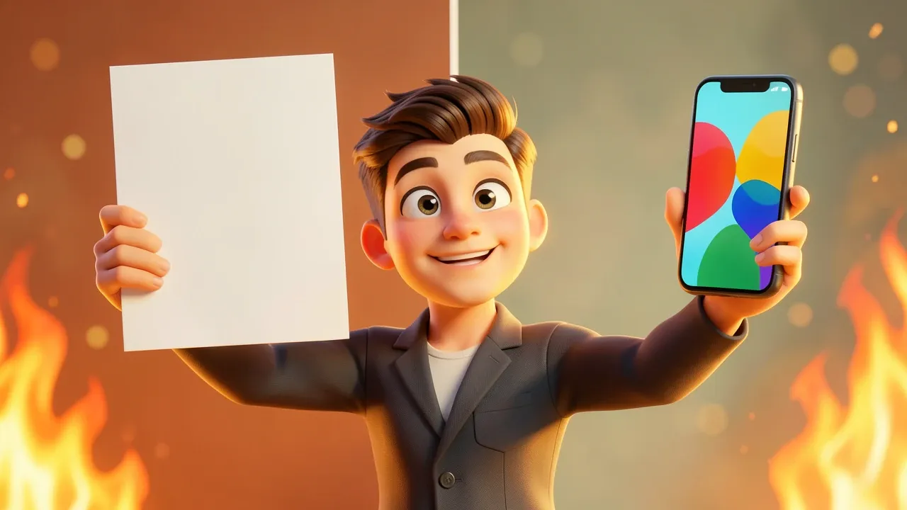 Personagem cartoon estilo Pixar 3D segurando um cartaz de campanha com selo visível escrito Conteúdo criado com IA, fundo verde e amarelo brasileiro com iluminação cinematográfica