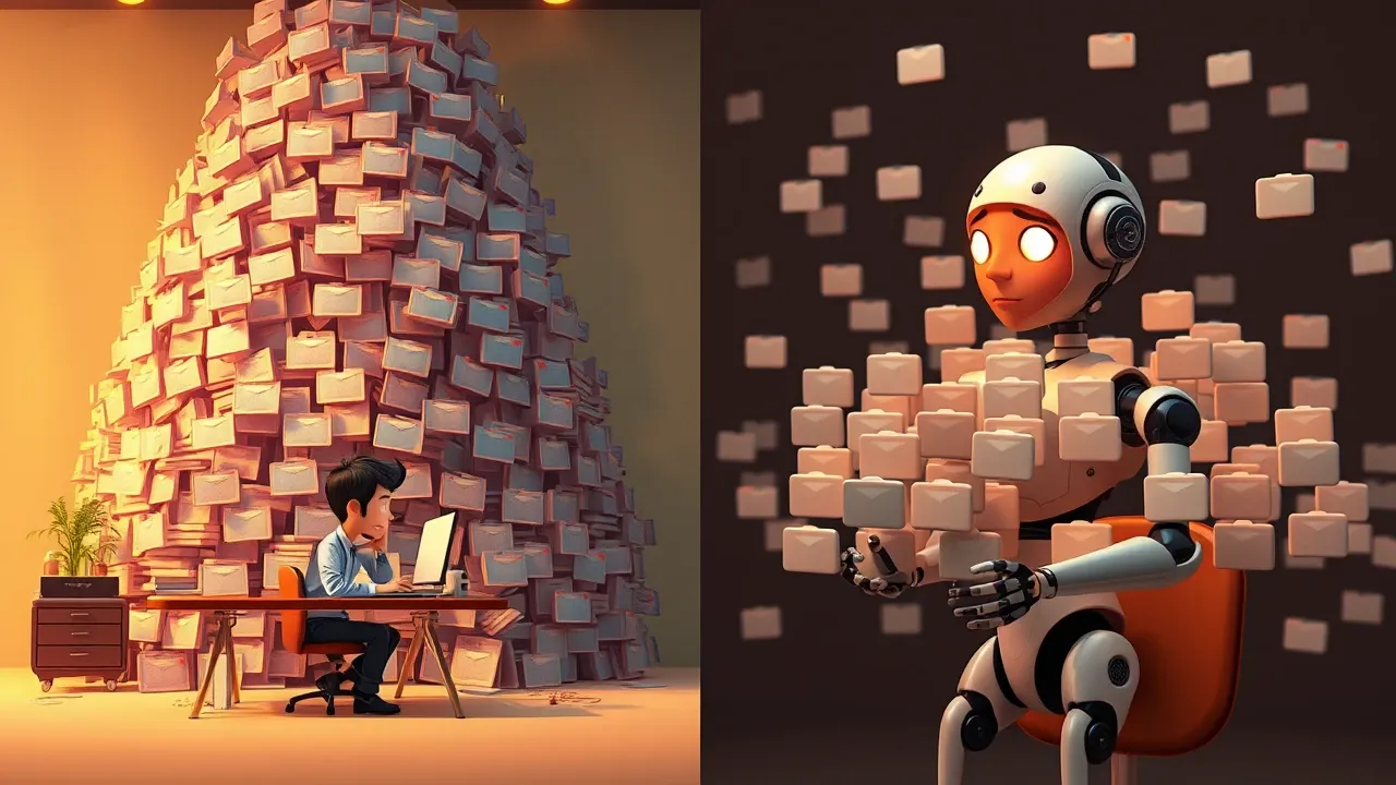 Personagem Pixar 3D representando atendente humano coordenando agentes IA, paleta warm sunset, cena dramatizada