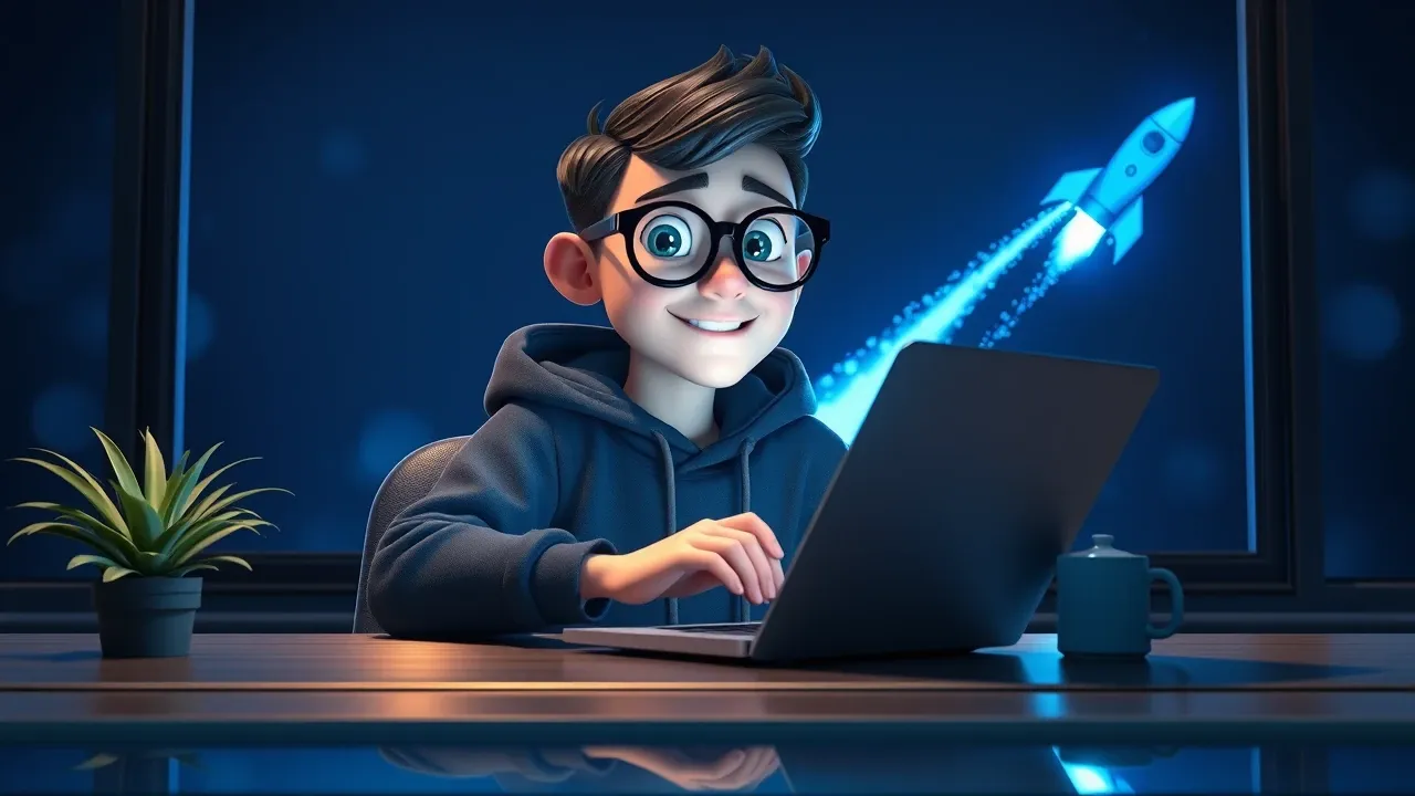 Ilustração mostrando criador trabalhando normalmente no Cursor enquanto ao fundo acontecem grandes mudanças corporativas