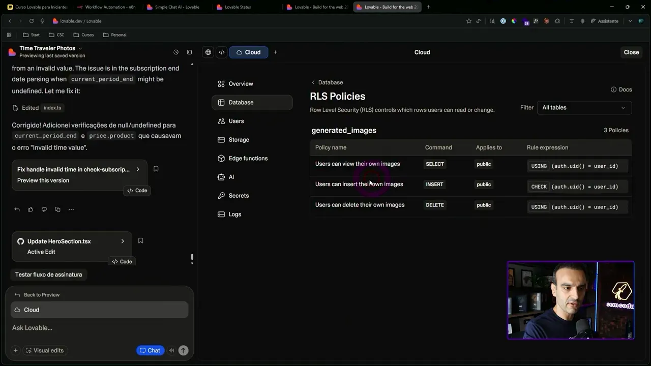 Exemplo de políticas RLS no Lovable