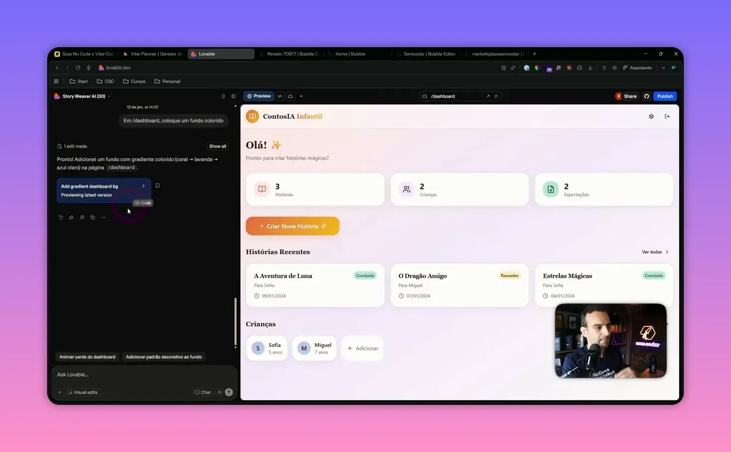 Lovable mostrando mensagem do assistente